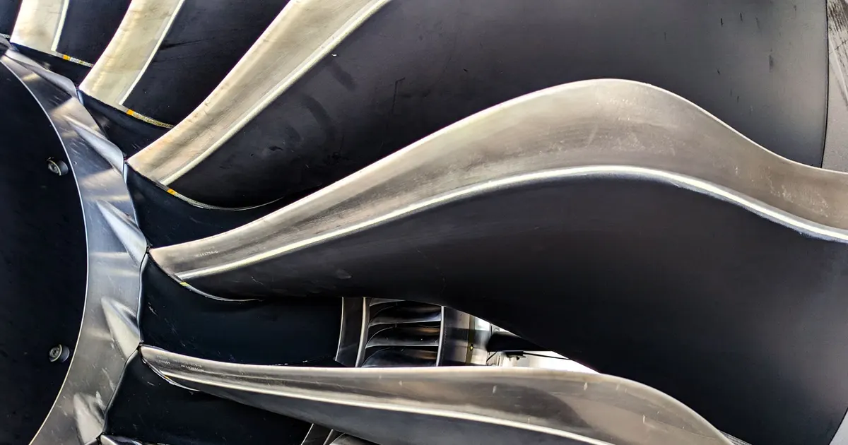 Jet engine fan blades in close-up, an aerospace application of 5 axis machining in Vietnam